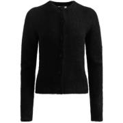 Sort Mohair Cardigan med Stoffkledde Knapper