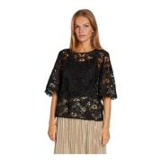 Elegant Svart Blonder Bluse