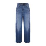 Blå Stone-Washed Wide Leg Jeans