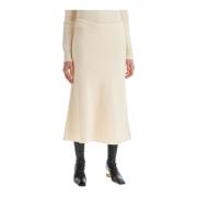 Flared Wool Midi Skjørt med Glidelås