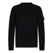 Sort Ribbet Crewneck Genser