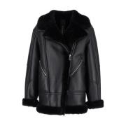 Shearling Trim Skinnjakke Front Zip