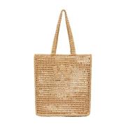 Beige Heklet Toteveske med Elegant W-logo