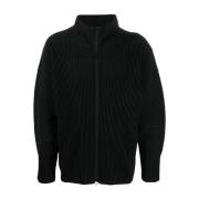 Svart Plissert Glidelås Cardigan Sweaters