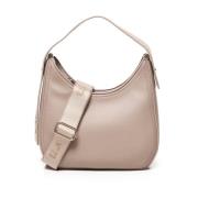 Beige Micrograin Hobo Veske med Gull Accents