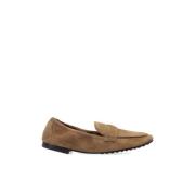 Brune Semskede Loafers med Gull Logo