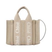 Brodert Mini Tote Bag i Beige