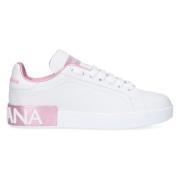 Hvite og Rosa Lær Sneakers