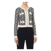 Logo Jacquard Cropped Cardigan med Glidelås