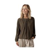 Grønn Plissert Bluse Oversized Passform