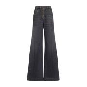 Svart Wide Leg Flared Denim Jeans