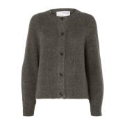 Medium Grey Melange Strikket Kort Cardigan