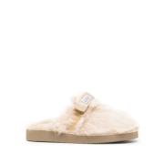 Beige Faux-Fur Slides