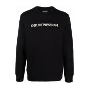 Svart Crew-Neck Genser med Logoprint