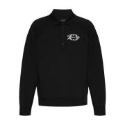 Svart Polo Sweatshirt Stilig Broderi