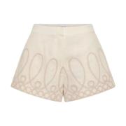 Krem Linblanding Broderte Shorts