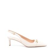 Ivory Hvite Skinn Slingback Hæler