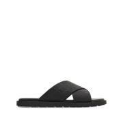 Svart Skinn Monogram Slip-On Sandaler