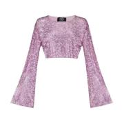 Rosa Mesh Crop Top med krystallpynt