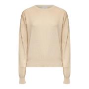 Beige Ribbestrikket Genser