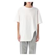 Hvit Oversize T-skjorte med Ribbet Crew Neck