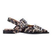 Leopard Satin Ballerina med Slingback Stropper