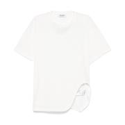 Hvit Crew Neck Brodert Logo T-skjorte