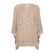 Beige Paljettknit Poncho Genser