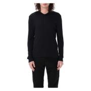 Sort Ribbet Henley T-skjorte Polo