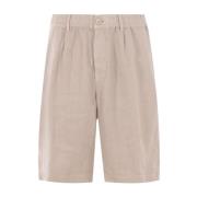 Beige Lin Gabardine Elastisk Midje Shorts