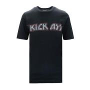 Svart T-skjorte med Rhinestone 'Kick' Print