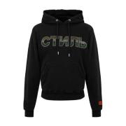 Svart Strass Logo Hoodie Sweatshirt