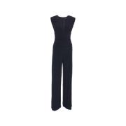 Blå Vid Bein Jumpsuit Elegant V-Hals