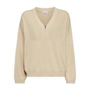 Beige Genser med Ribbed Detaljer