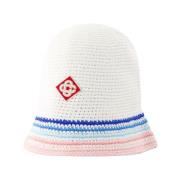 Stripete Bomull Beanie i Hvit