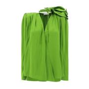 Silke Wrap Bluse med Applique Detalj