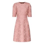 Rosa Blomster Jacquard Midi Kjole