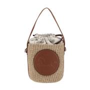 Raffia Bucket Bag med Lærerhåndtak