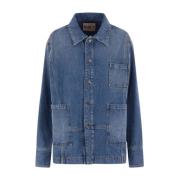 Oversized Denim Kåpe med Metallknapper