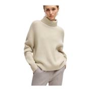 Beige Turtleneck Genser med Puff Ermer