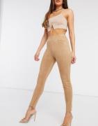 NA-KD faux suede high waisted trousers in beige-Neutral