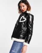 Love Moschino patent heart detail jacket in black