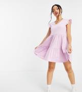 Only Petite smock mini dress with tiered skirt in pink-Purple