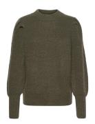 Slflinna-Mia Ls Knit O-Neck B Khaki Selected Femme