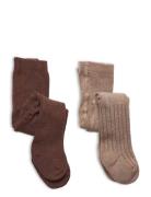 Wool Stocking - Rib 2-Pack Brown Minymo