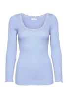 Rwbabette Ls U-Neck Lace T-Shirt Blue Rosemunde