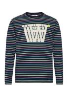 Mel Stripe Long Sleeve Navy Double A By Wood Wood