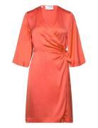 Slffranziska 3/4 Short Satin Wrap Dress Orange Selected Femme
