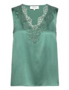 Jade Silk Top W/ Lace Green Rosemunde