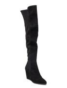 Biatina Wedge Overkneeboot Stretch Suede Black Bianco